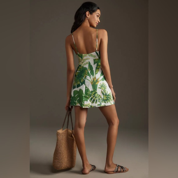 Farm Rio Tropical Forest Sleeveless V-Neck Linen Mini Dress - Picture 4 of 8